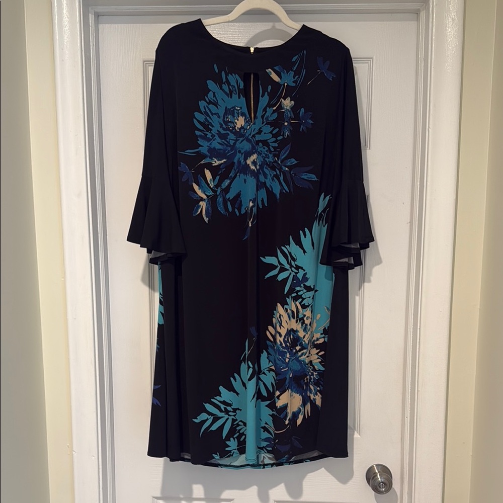 Roz & Ali Black Dress with Blue Floral Accents